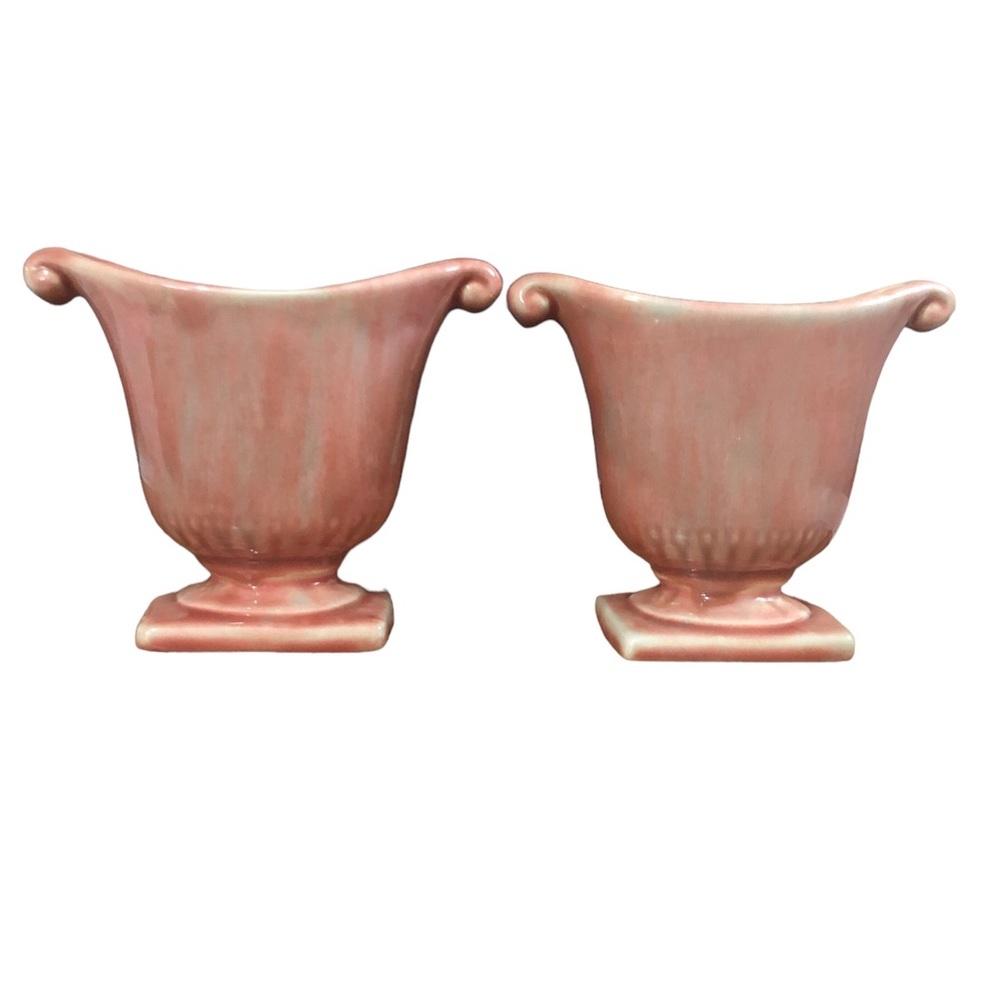 Vintage Pink Haeger Handled Pedestal Urn Vases 1950’s